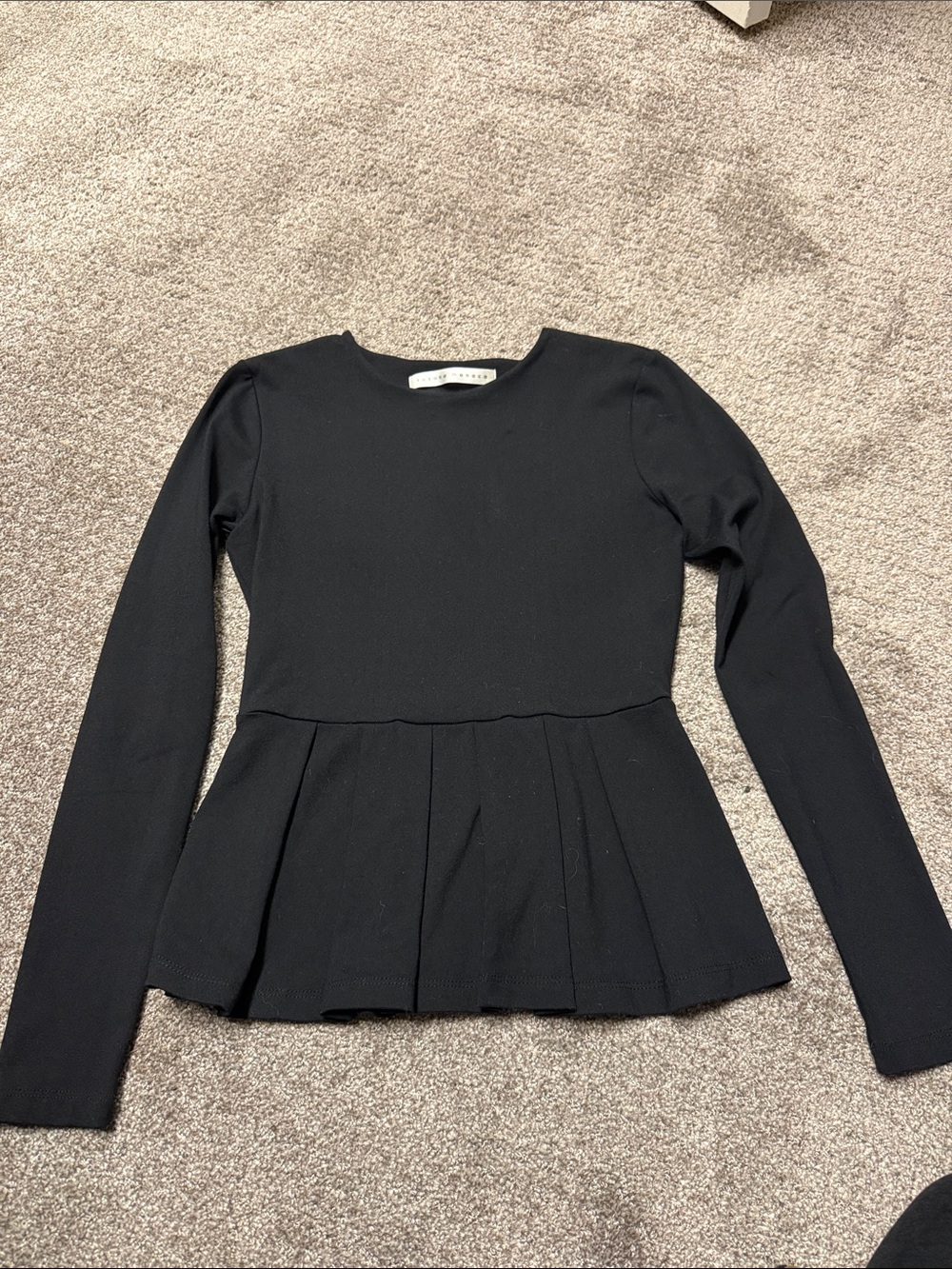 Susan Monaco Black Long-Sleeve Pleated Peplum Top